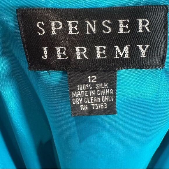Vintage Spenser Jeremy 100% silk beautiful blue faux wrap jacket maxi dress 12 - Picture 5 of 6